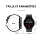 Fitness smartwatch with a square touchscreen and a silicone band worn on the wrist