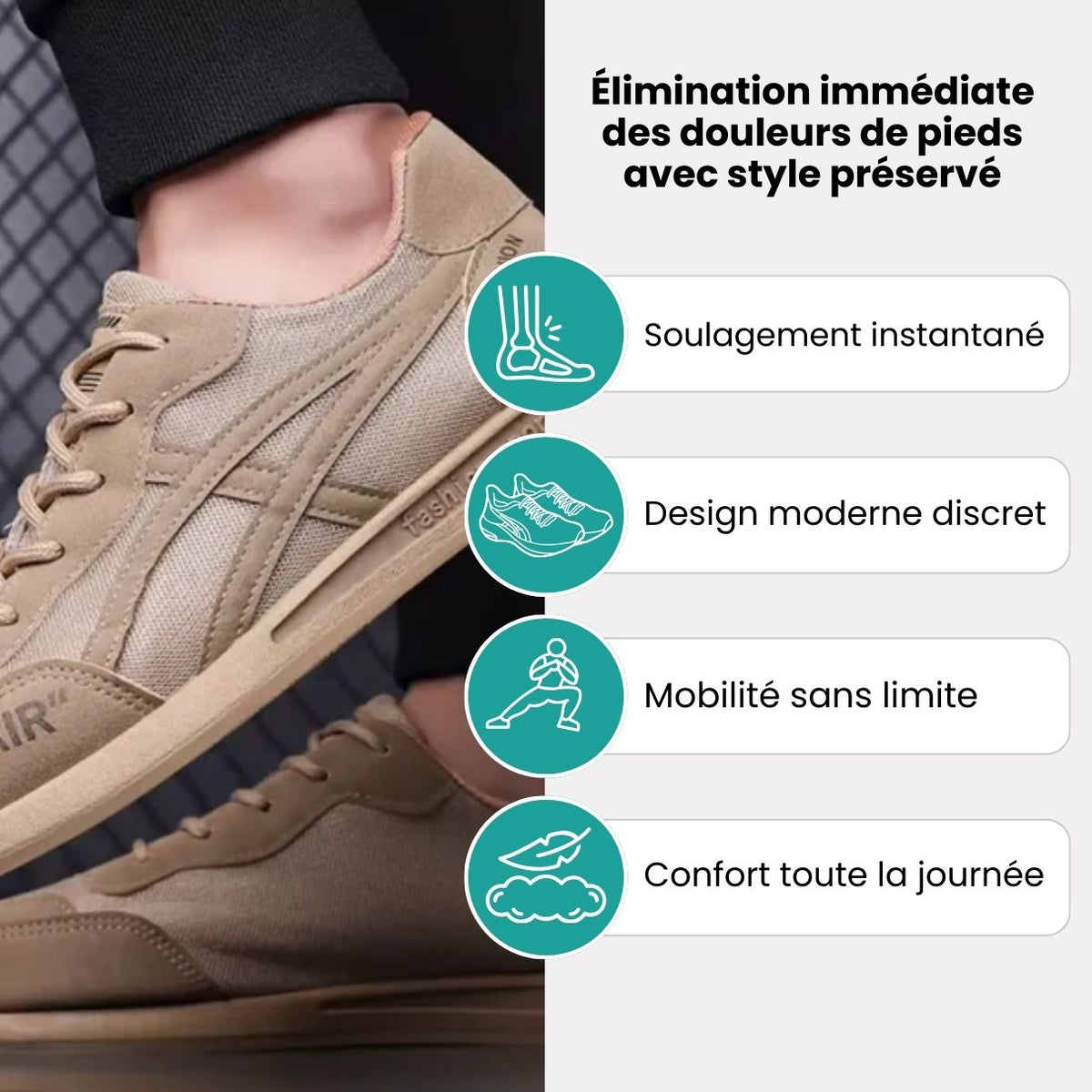 Men's orthopedic sneakers with a cushioned midsole, in beige, dark gray and green