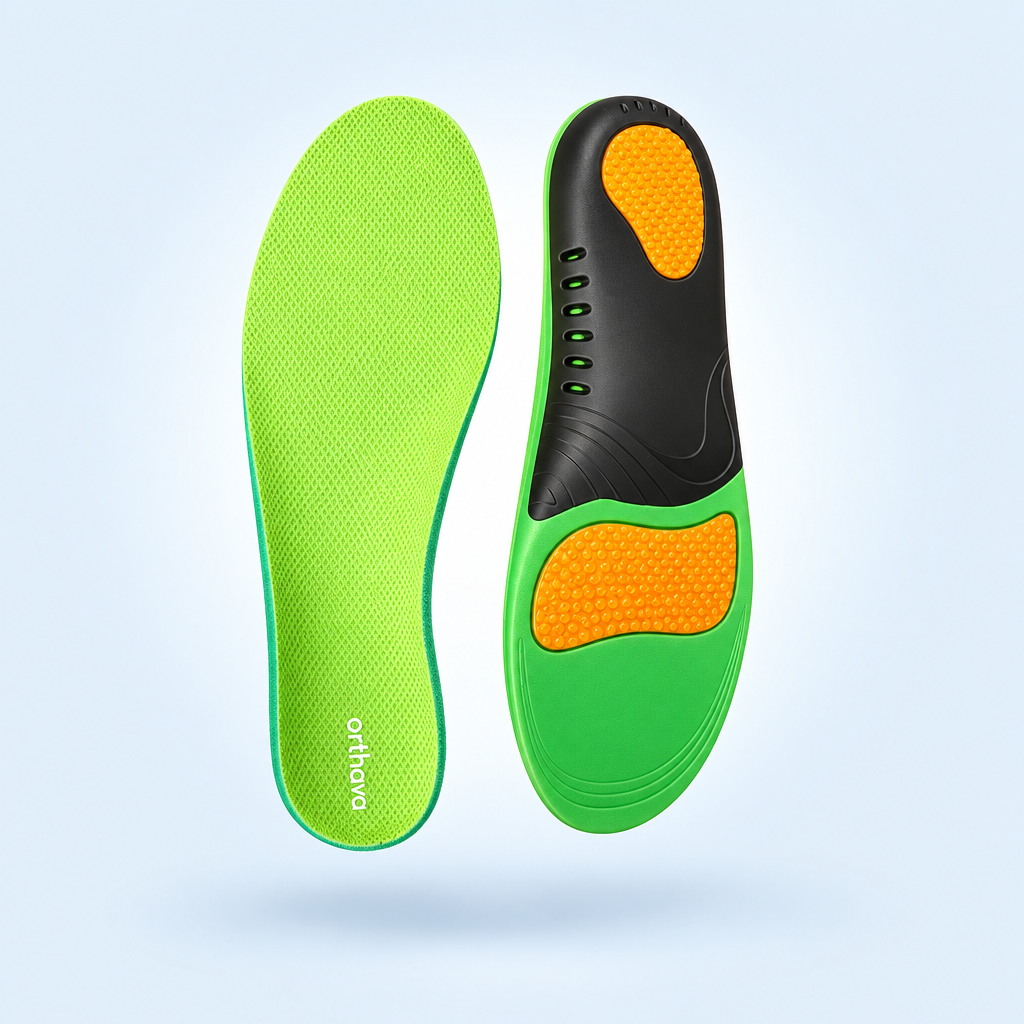 Orthava plantar fasciitis insoles, top and bottom view