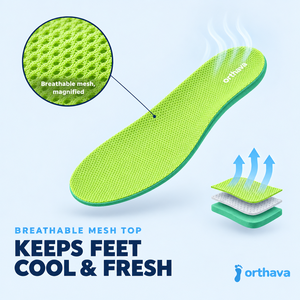 Breathable mesh top keeps feet cool and fresh