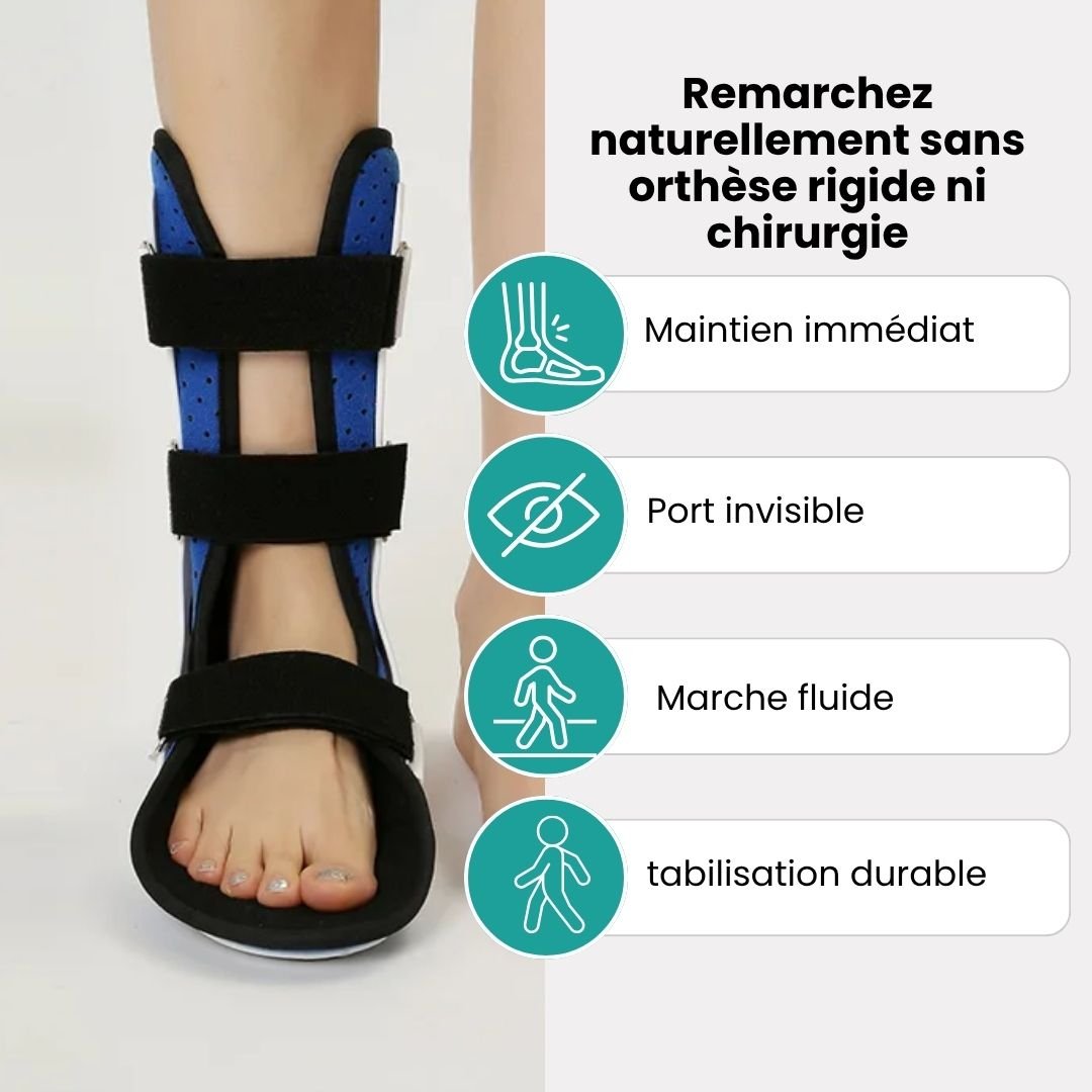 Ankle brace strapped around the ankle and foot to lift the toes and correct foot drop