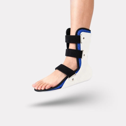 Ankle brace strapped around the ankle and foot to lift the toes and correct foot drop