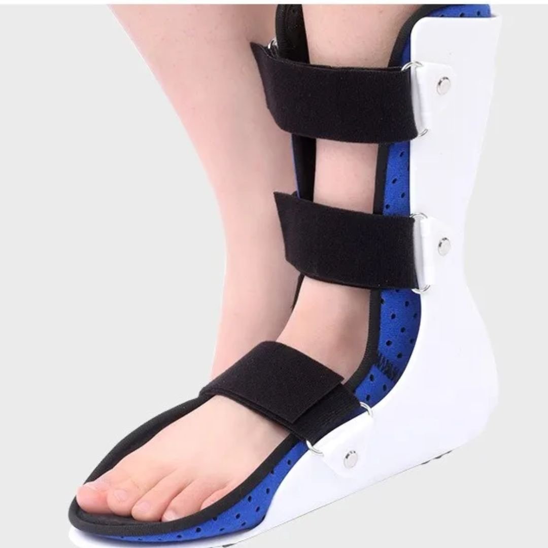 Ankle brace strapped around the ankle and foot to lift the toes and correct foot drop