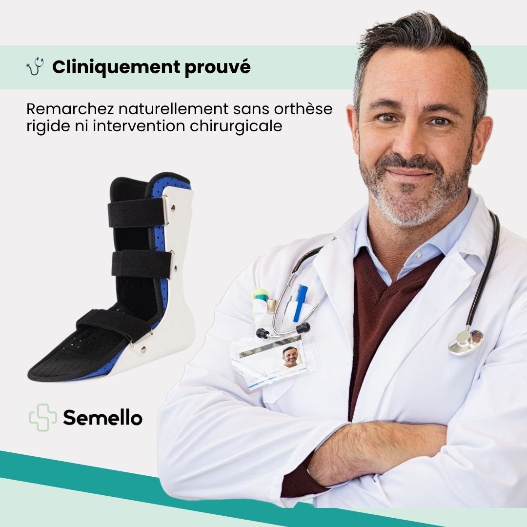 Ankle brace strapped around the ankle and foot to lift the toes and correct foot drop