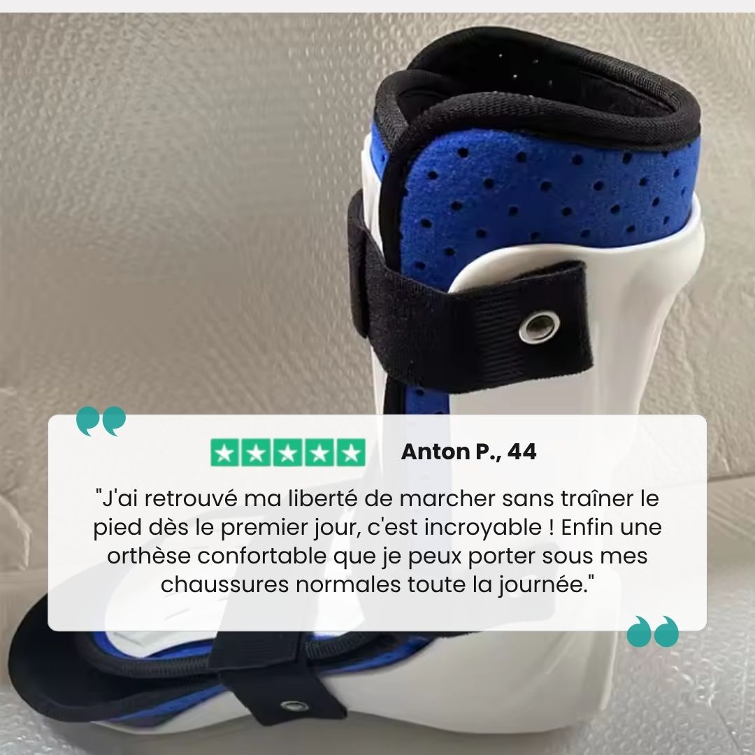 Ankle brace strapped around the ankle and foot to lift the toes and correct foot drop