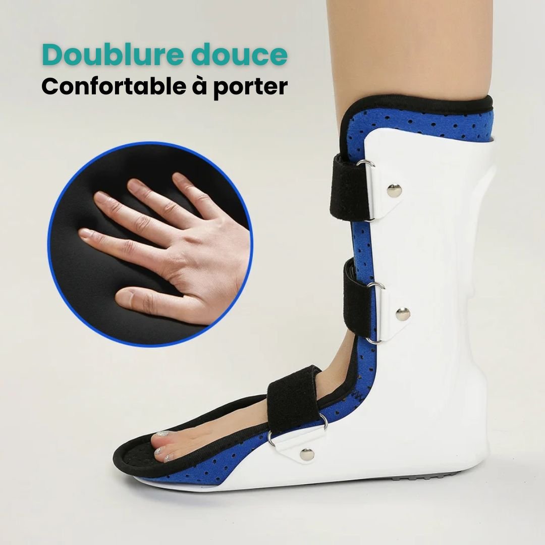 Ankle brace strapped around the ankle and foot to lift the toes and correct foot drop