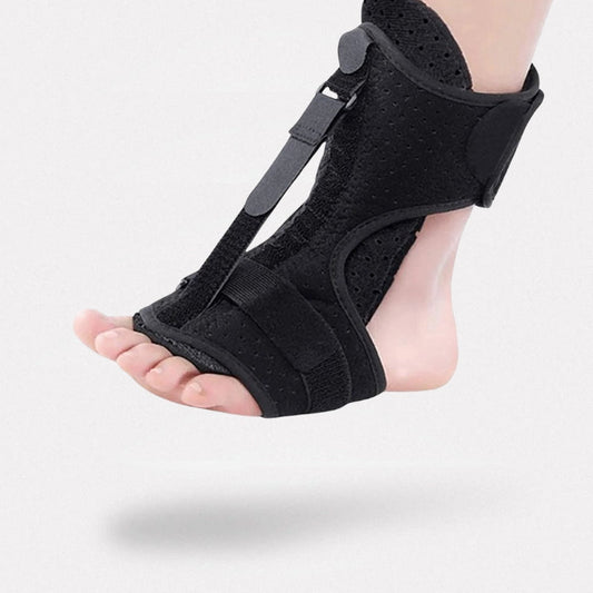 Adjustable night splint worn on the foot and calf to stretch the plantar fascia during sleep