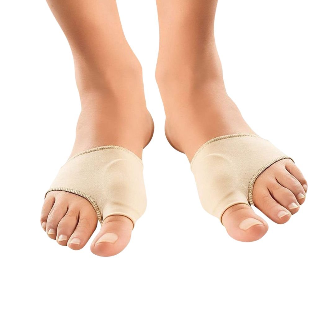 Soft bunion corrector worn over the big toe to hold it back in line