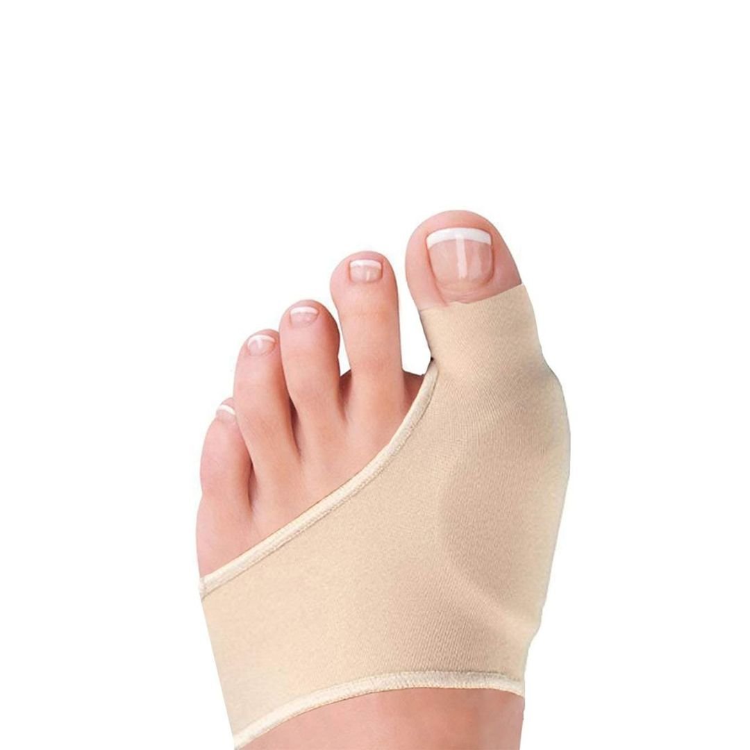Soft bunion corrector worn over the big toe to hold it back in line