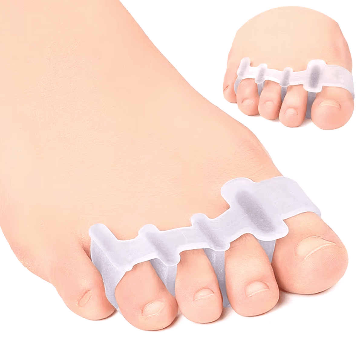 Toe straightener slipped under the claw toes to hold them flat