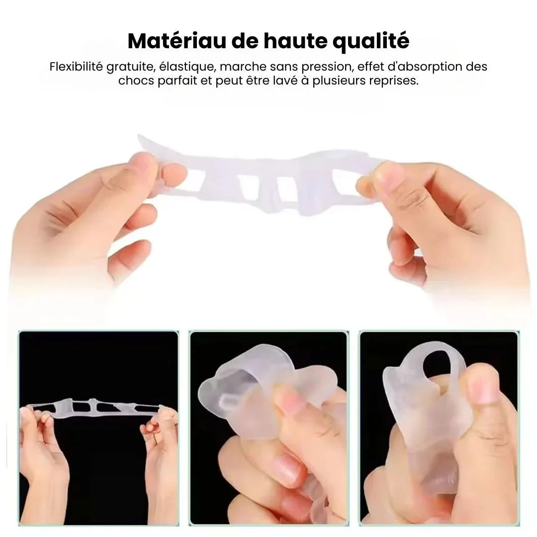 Toe straightener slipped under the claw toes to hold them flat