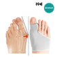 Adjustable bunion corrector strapped around the forefoot to draw the big toe straight