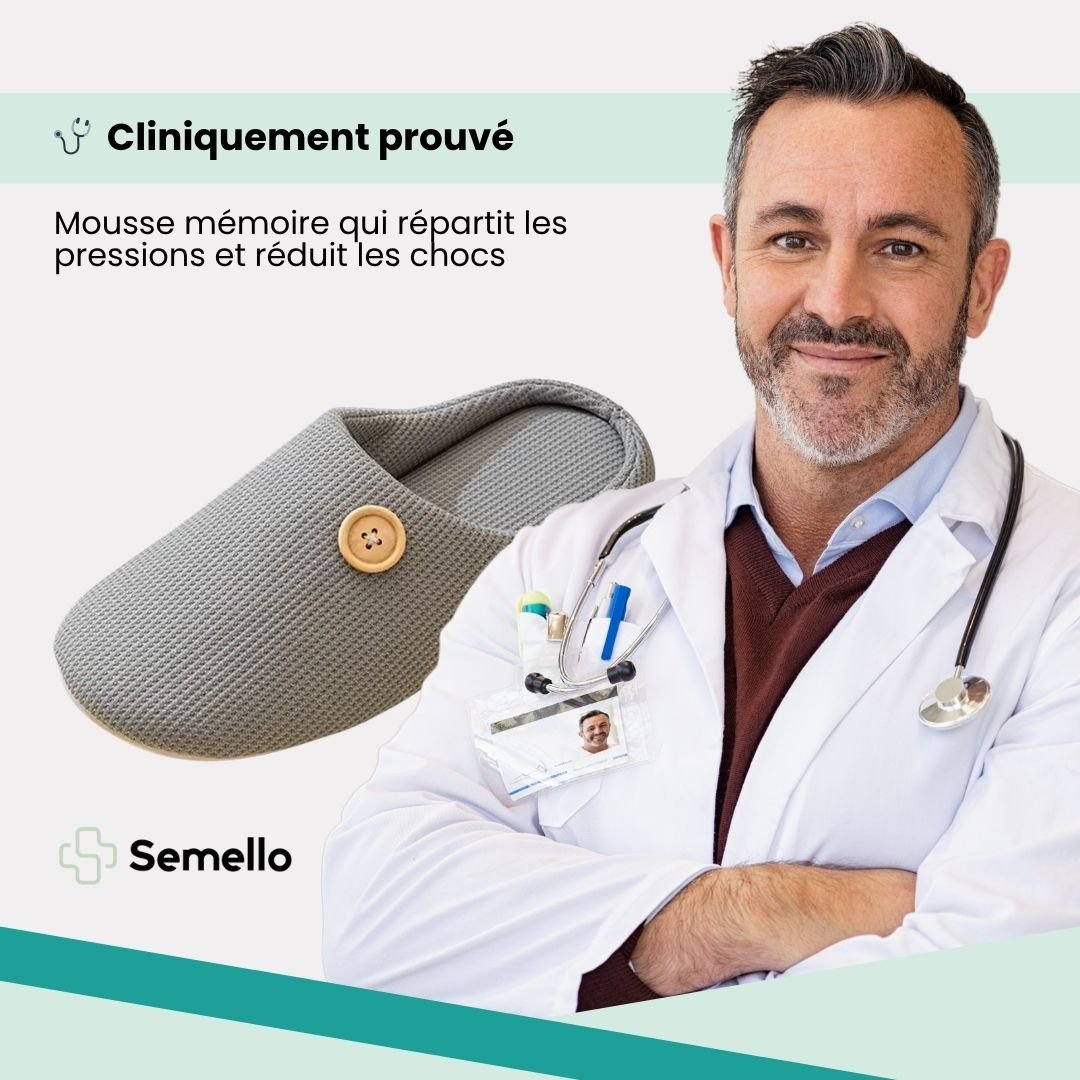 Gray orthopedic slippers with an open toe and a non-slip textured sole