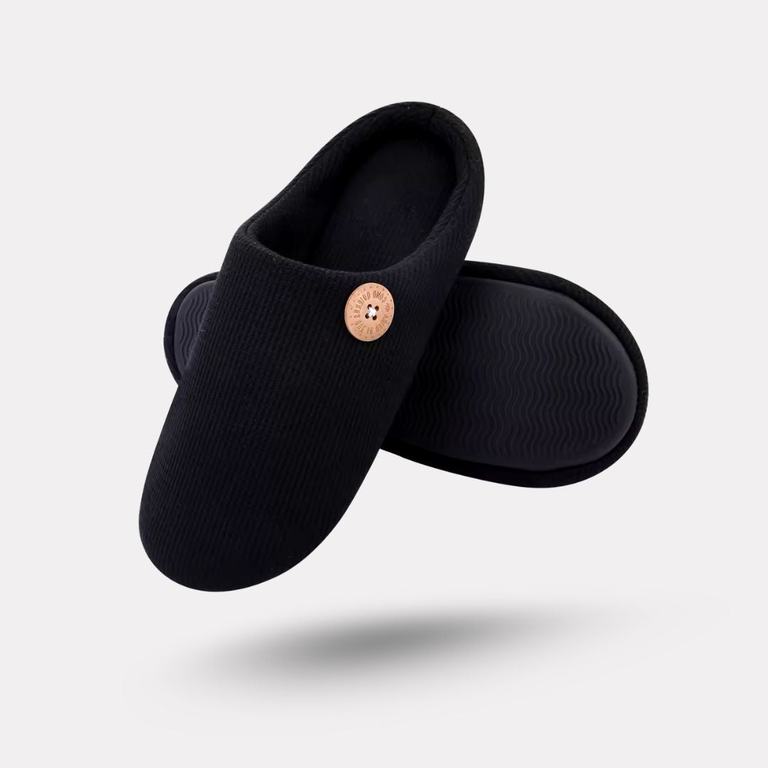 Gray orthopedic slippers with an open toe and a non-slip textured sole
