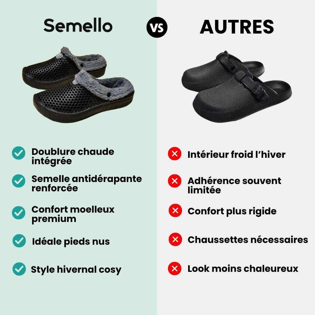 Clog-style winter slippers with a lined interior, in black, pink, blue, white and orange