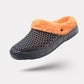 Clog-style winter slippers with a lined interior, in black, pink, blue, white and orange