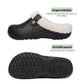 Fleece-lined winter slippers in white, light purple, light blue and black and brown