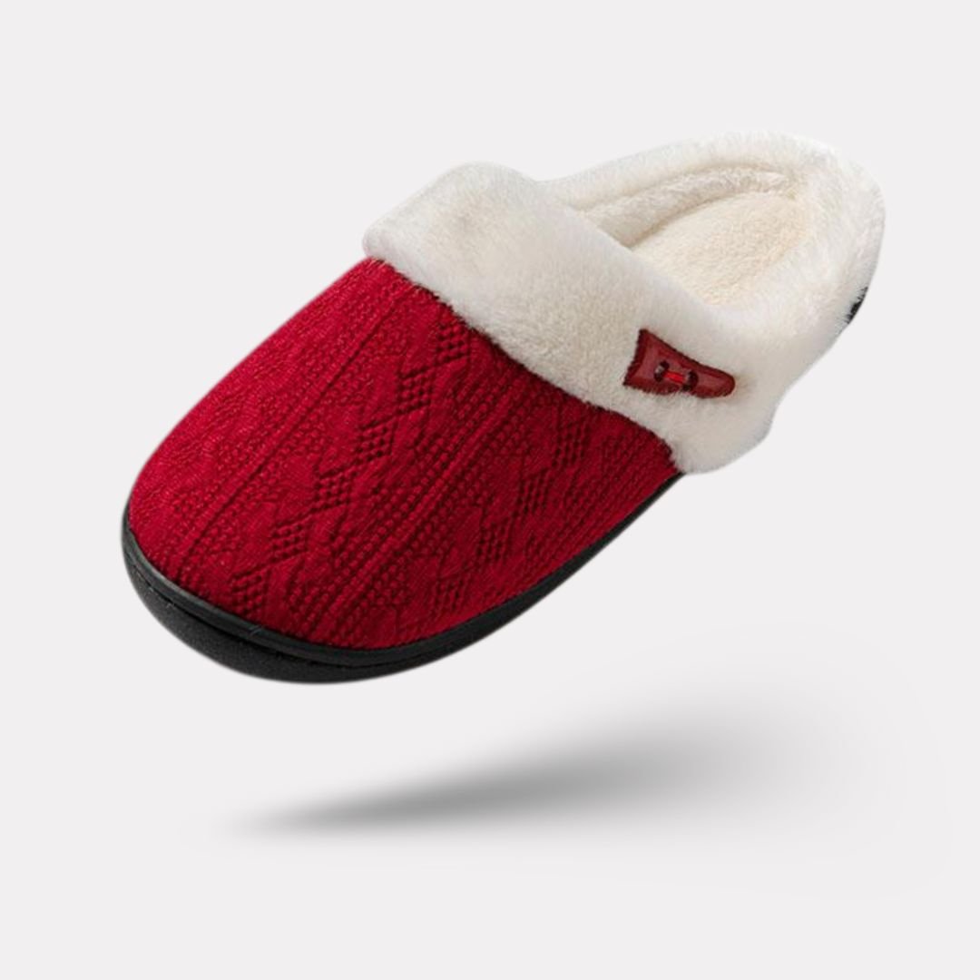 Pink orthopedic winter slippers with a closed back and contoured arch support