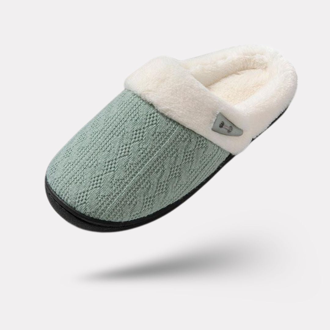 Pink orthopedic winter slippers with a closed back and contoured arch support
