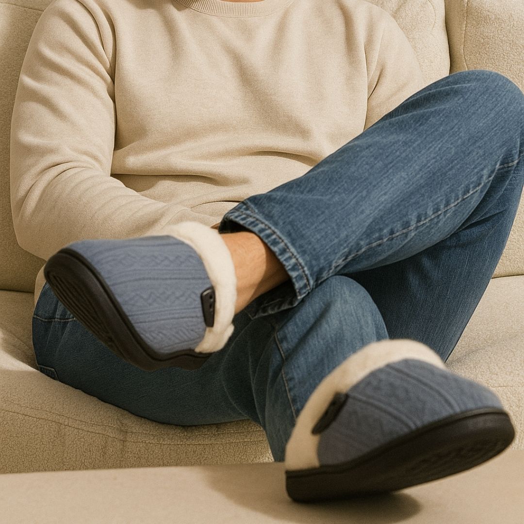Pink orthopedic winter slippers with a closed back and contoured arch support