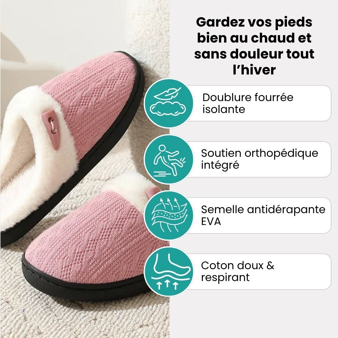 Pink orthopedic winter slippers with a closed back and contoured arch support