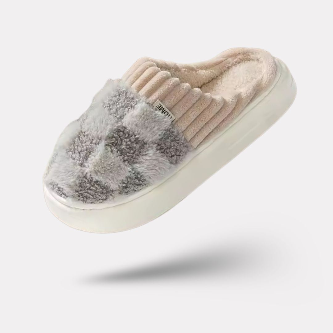 Lined orthopedic slippers with a thick contoured footbed, in pink, green, caramel and gray