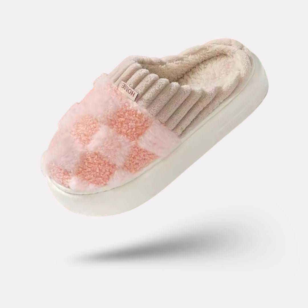 Lined orthopedic slippers with a thick contoured footbed, in pink, green, caramel and gray