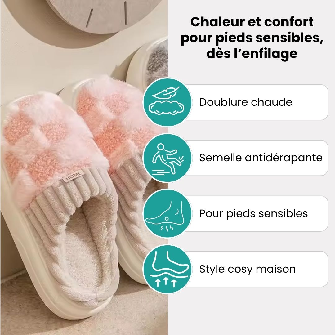 Lined orthopedic slippers with a thick contoured footbed, in pink, green, caramel and gray