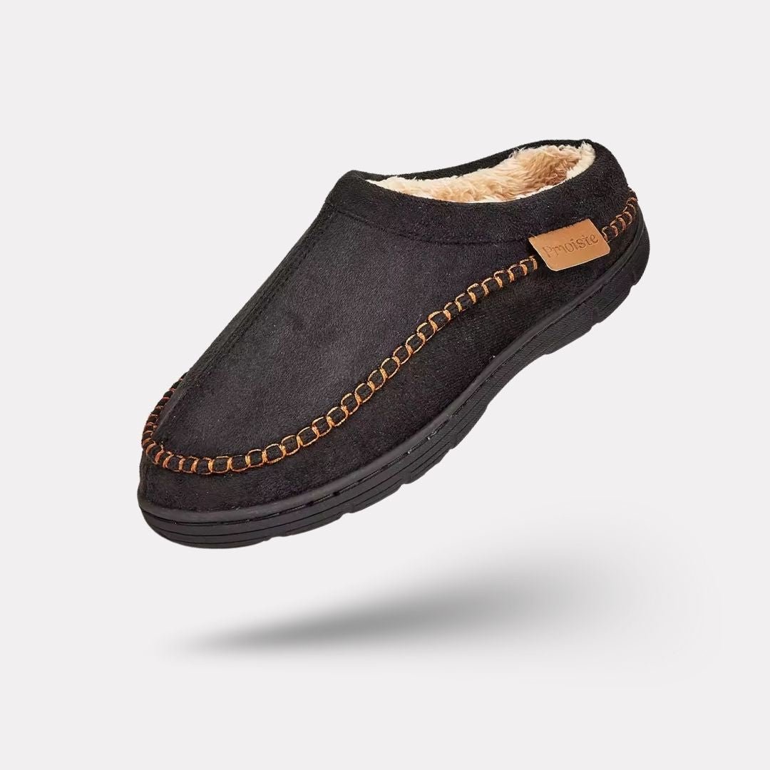 Men's warm slippers with a soft lining and closed heel, in black, gray and khaki