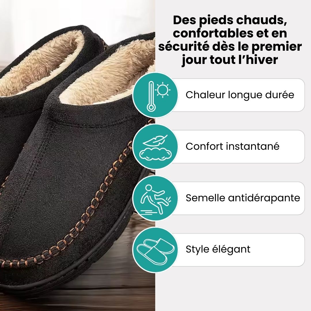 Men's warm slippers with a soft lining and closed heel, in black, gray and khaki