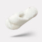 Pink fluffy slippers with a thick plush lining covering the whole foot