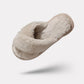 Pink fluffy slippers with a thick plush lining covering the whole foot