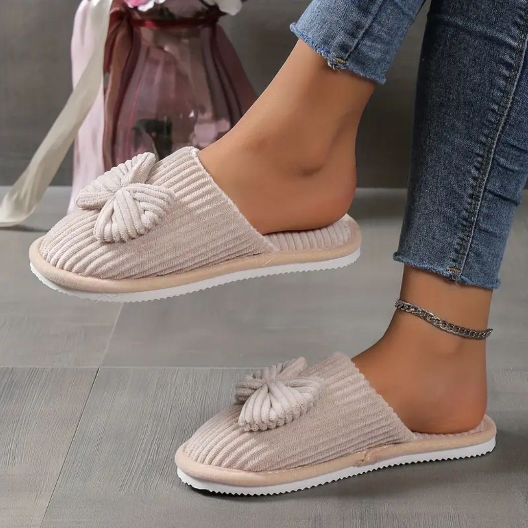 Warm soft-lined winter house slippers in beige, pink, gray and black