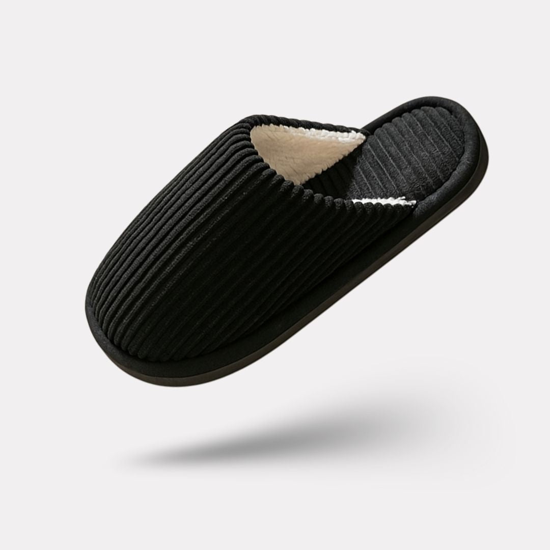 Men's winter slippers with a warm lining and non-slip sole, in gray and black