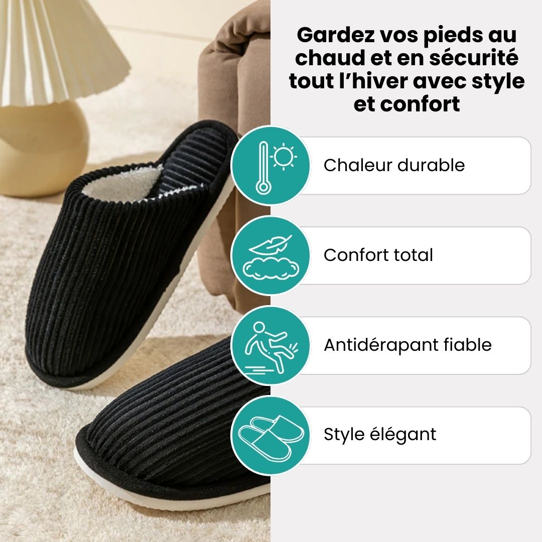 Men's winter slippers with a warm lining and non-slip sole, in gray and black