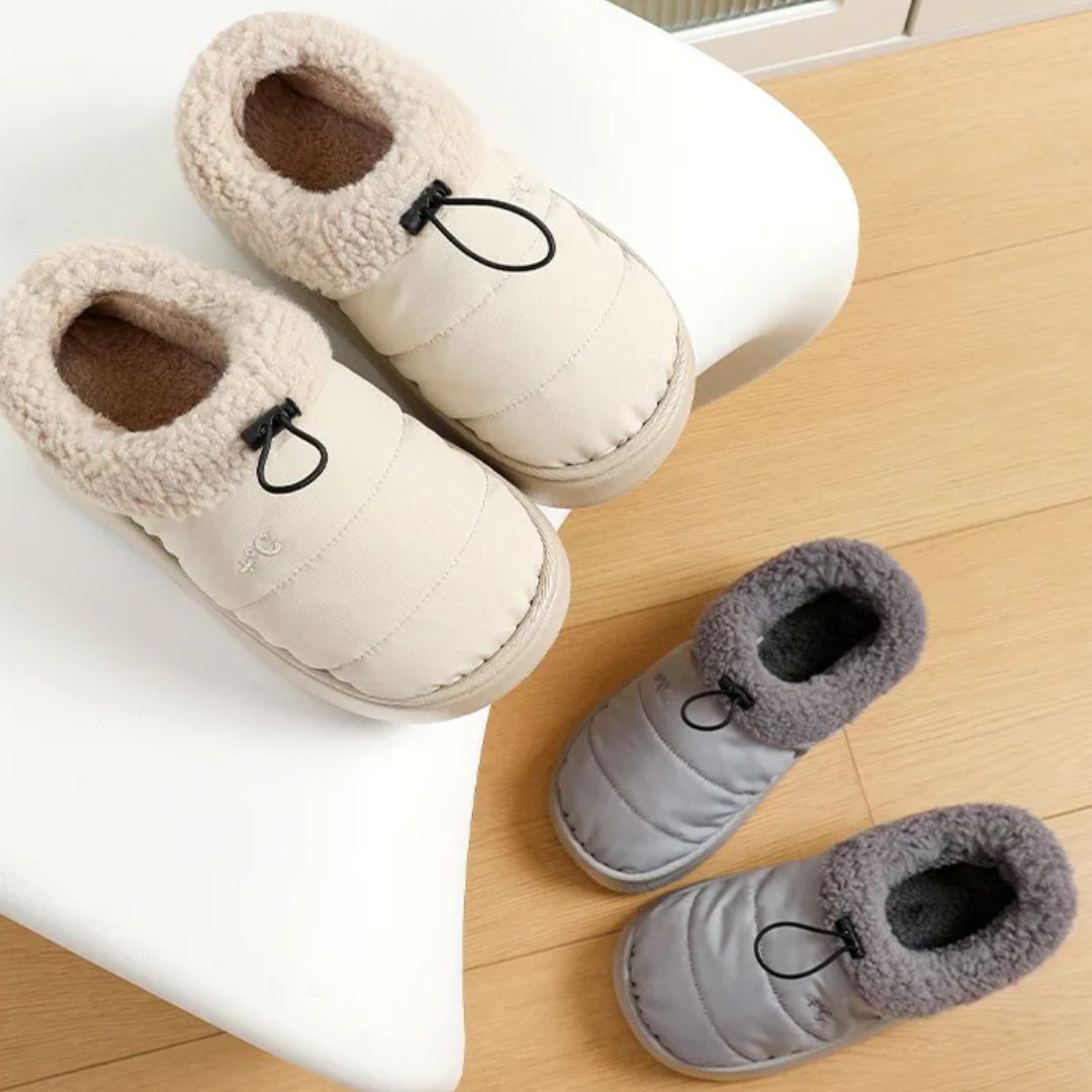 Fluffy cotton slippers with a soft plush lining, in khaki, pink, gray and caramel