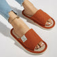 Breathable linen slippers with an open back, in gray, caramel, light gray and orange