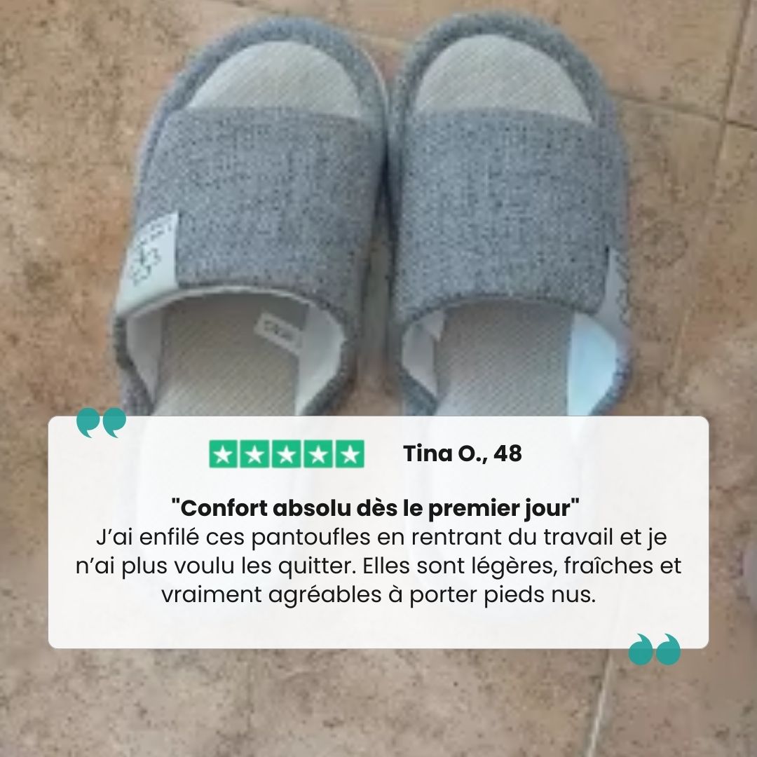 Breathable linen slippers with an open back, in gray, caramel, light gray and orange