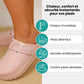 Women's fur-lined slippers in pink, black and white with a closed round toe