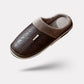 Black leather slippers for men in large sizes with an insulated lining