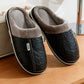 Black leather slippers for men in large sizes with an insulated lining