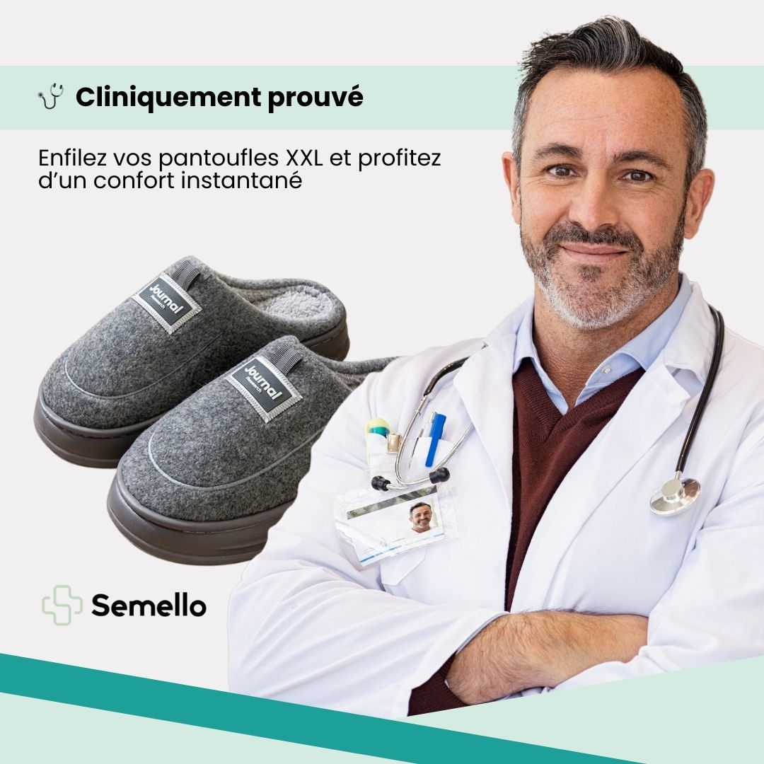 Gray extra-large memory foam slippers with a wide opening and a thick cushioned sole