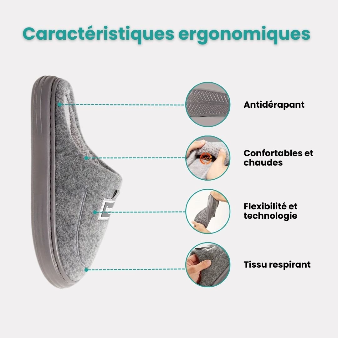 Gray extra-large memory foam slippers with a wide opening and a thick cushioned sole