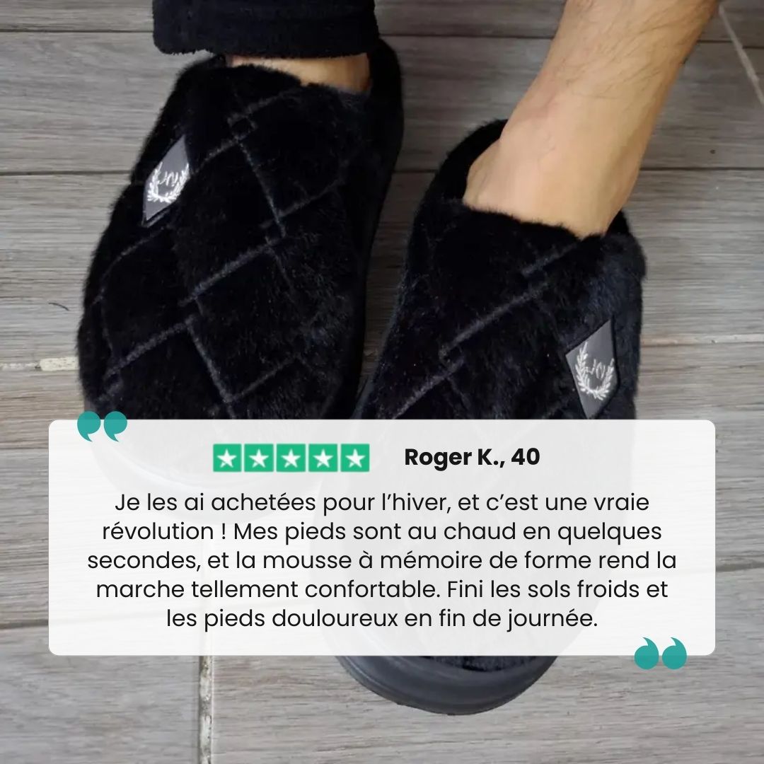 Men's fleece-lined plaid slippers with a memory foam footbed, in gray, black and caramel