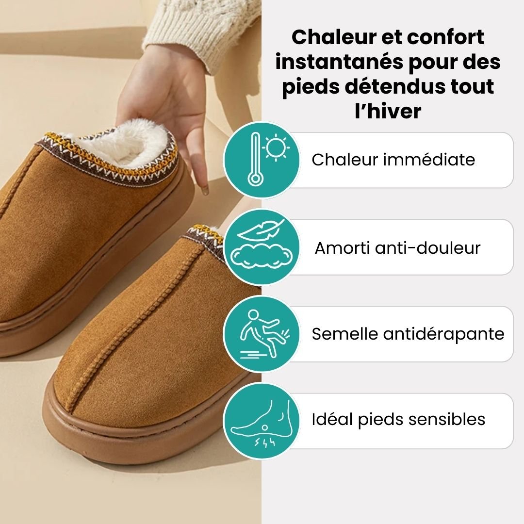 Plush lined orthopedic slippers for cold months, in caramel, khaki, gray and black