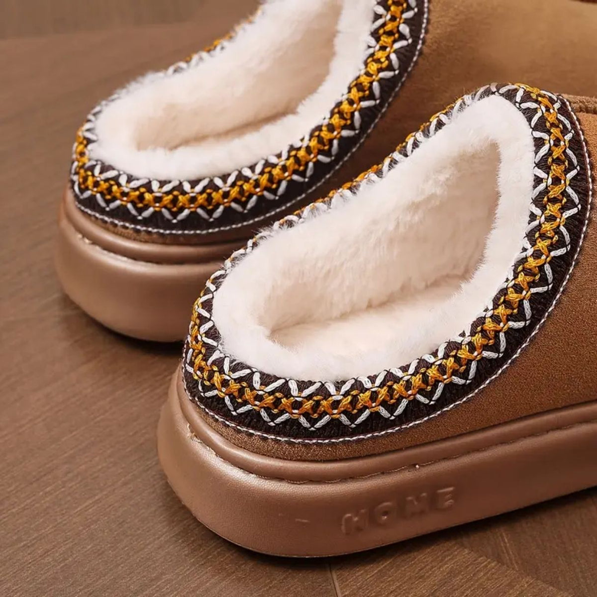 Plush lined orthopedic slippers for cold months, in caramel, khaki, gray and black
