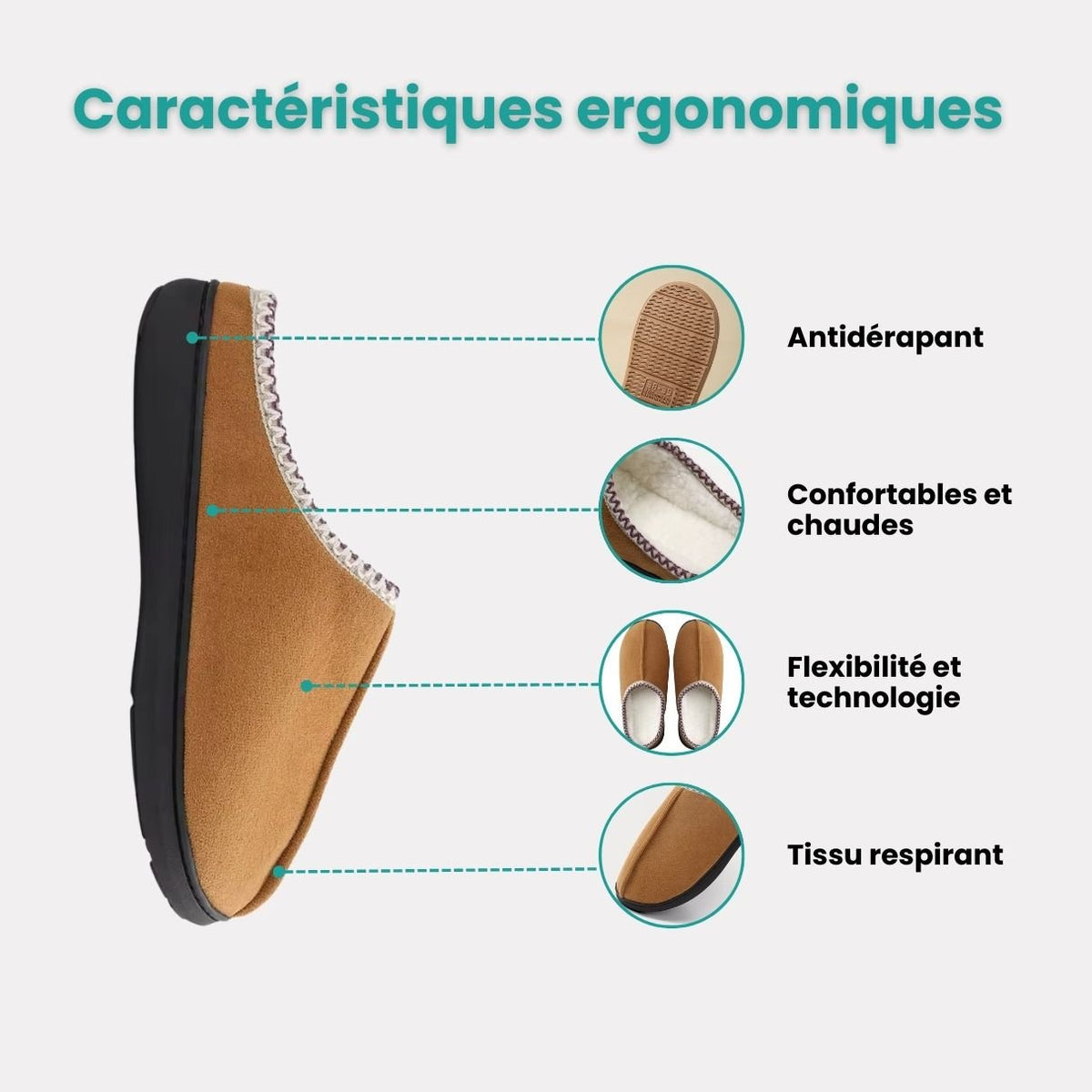 Plush lined orthopedic slippers for cold months, in caramel, khaki, gray and black