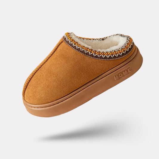 Plush lined orthopedic slippers for cold months, in caramel, khaki, gray and black