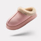 Plush winter slippers with a closed back and orthopedic footbed, in khaki, caramel, gray and pink