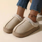 Plush winter slippers with a closed back and orthopedic footbed, in khaki, caramel, gray and pink